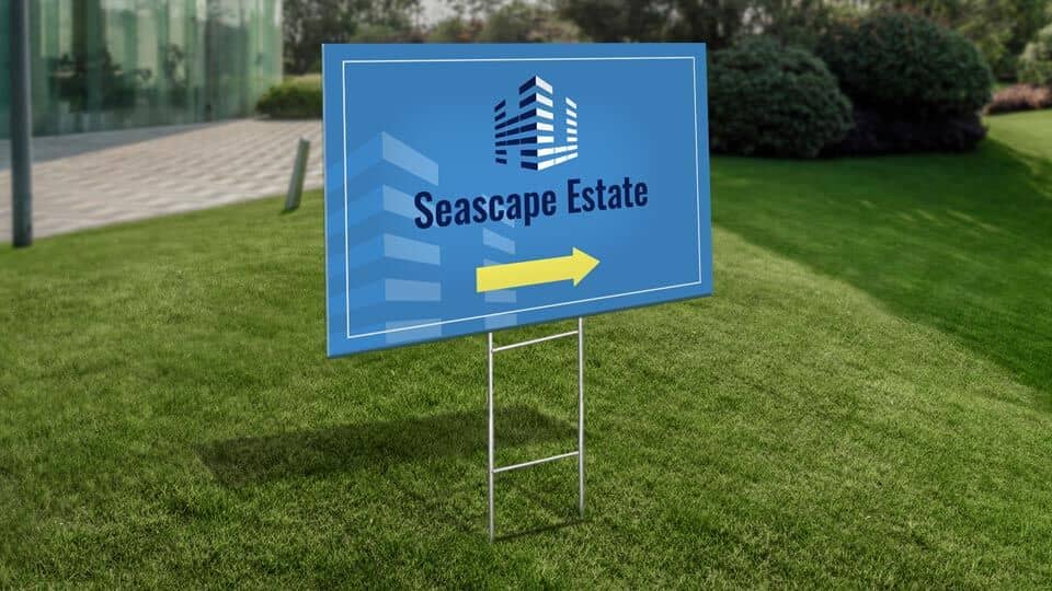 Wayfinding lawn sign featuring the company's logo