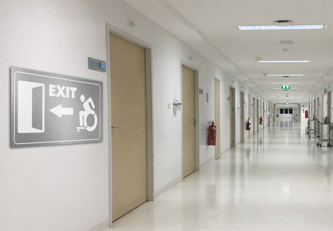 example of how signage can be used in the hospital for displaying the exit direction for people with disabilities