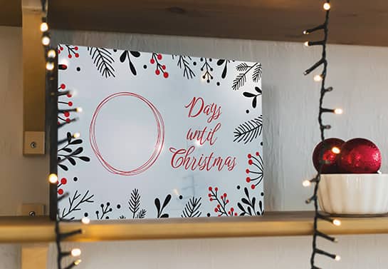 Christmas countdown sign that can be written on in white, green and red