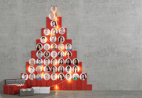 Cute office Christmas decorating idea with employee photos