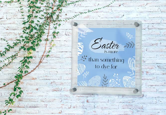Easter decoration idea for church with an acrylic plaque displaying a funny quote