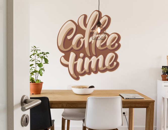 Brown "Coffee time" home wall decal for the kitchen