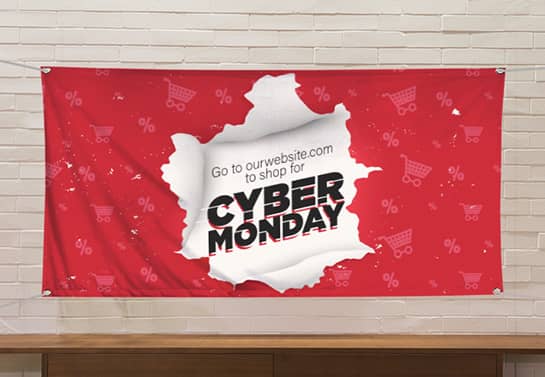 Creative Cyber Monday red banner designed with sale icons