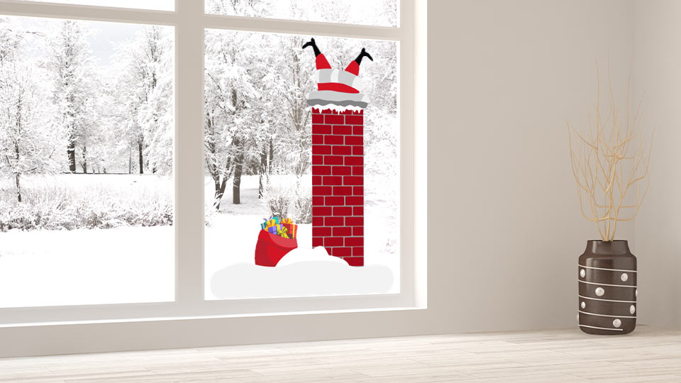 Christmas characters on a custom-shaped home window decal