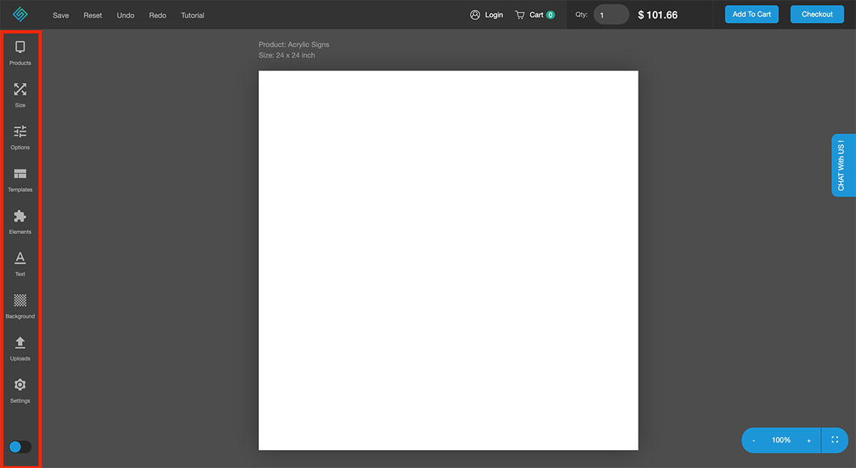Squaresigns design tool sidebar screenshot