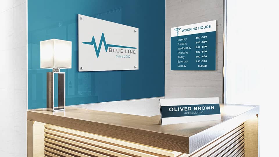 Wall-mounted and free-standing dibond signs for medical centers