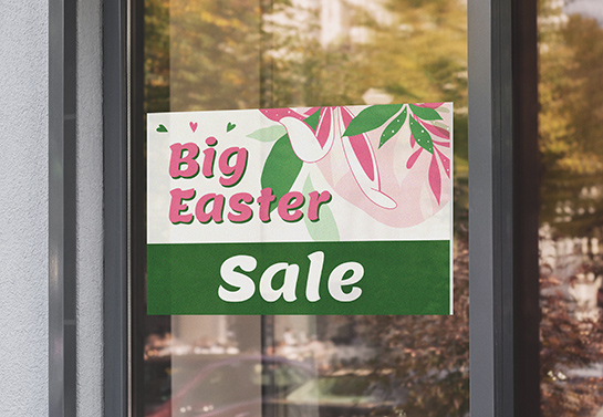 Easter sale sign with bunny ears for a storefront window decoration