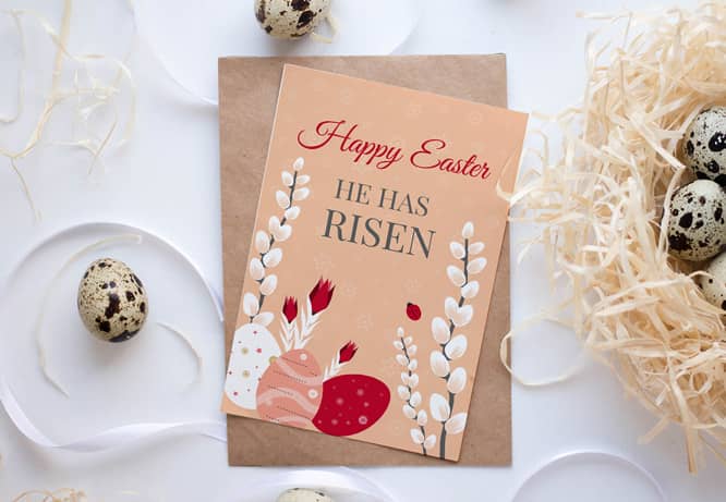 Easter invitation and congratulating card with the words Happy Easter