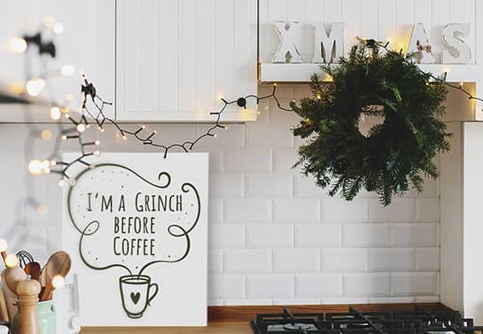I'm a Greench before coffee funny Christmas sign placed on a shelf