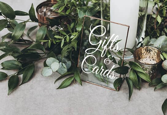 simple wedding gift table sign idea with the text Gifts & Cards