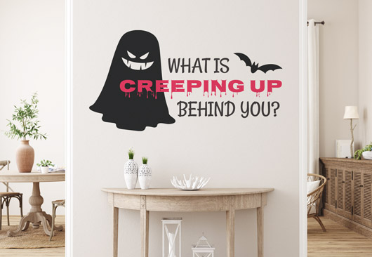 scary Halloween wall sign displaying a ghost and a thematic saying