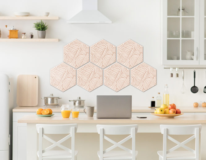 hexagonal modern kitchen wall art tiles with beige patterns
