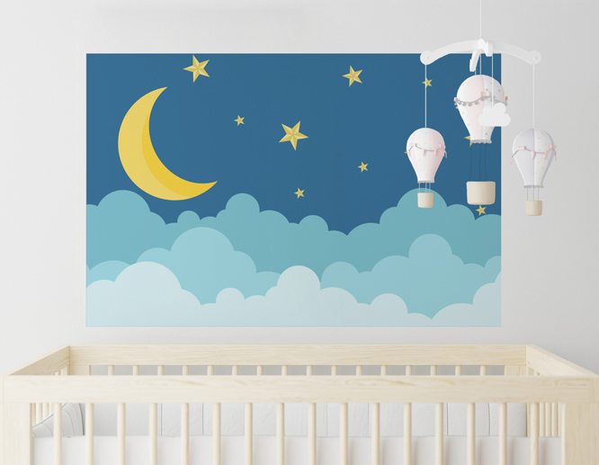 Rectangle shaped nursery wall decal displaying the moon and the stars