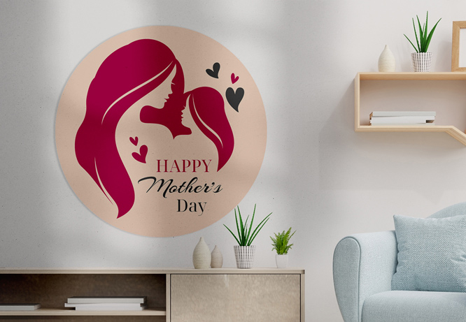 Mother's Day wall decal displaying a minimalistic design of a mother holding her child