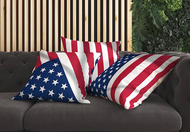 4th of July decorating idea for outside sofa with flag-colored throw pillows