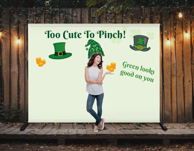 Large St Patrick's Day banner illustrating leprechaun hats for a party photoshoot