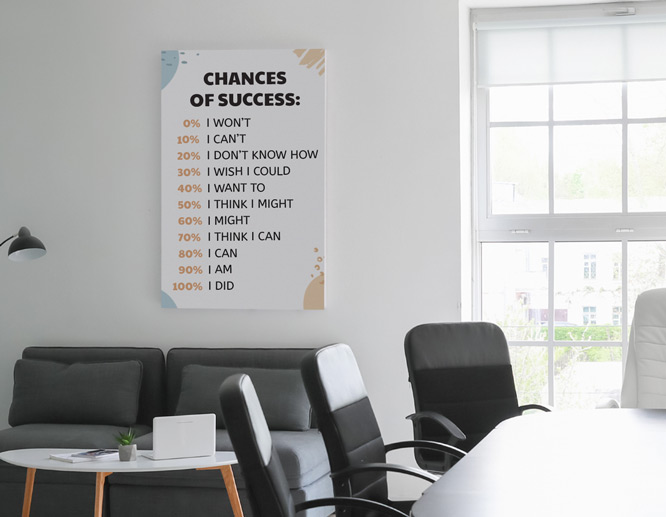 Rectangular inspirational quotes wall art displaying the chances of success rates