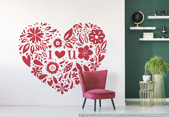 Valentine decoration idea with red heart wall decor