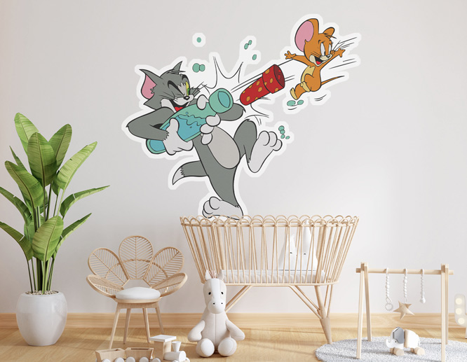 Outline cut Tom and Jerry nursery wall decal
