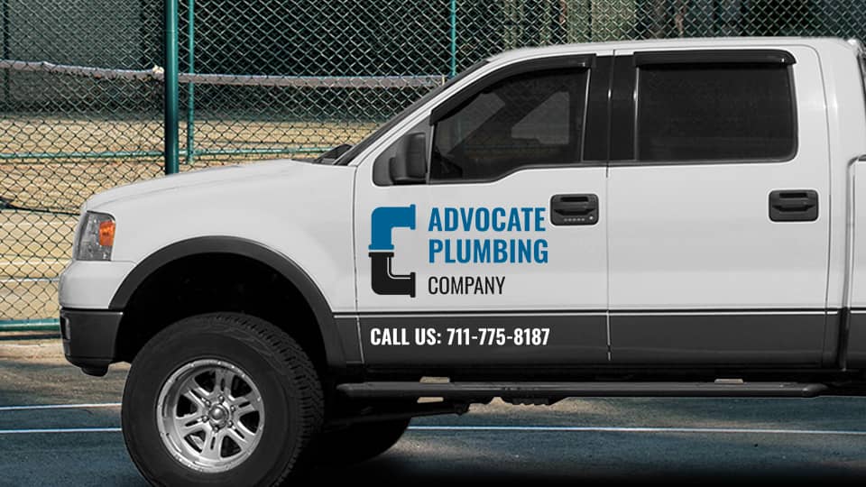 advocate plumbing truck door decal with the contact number