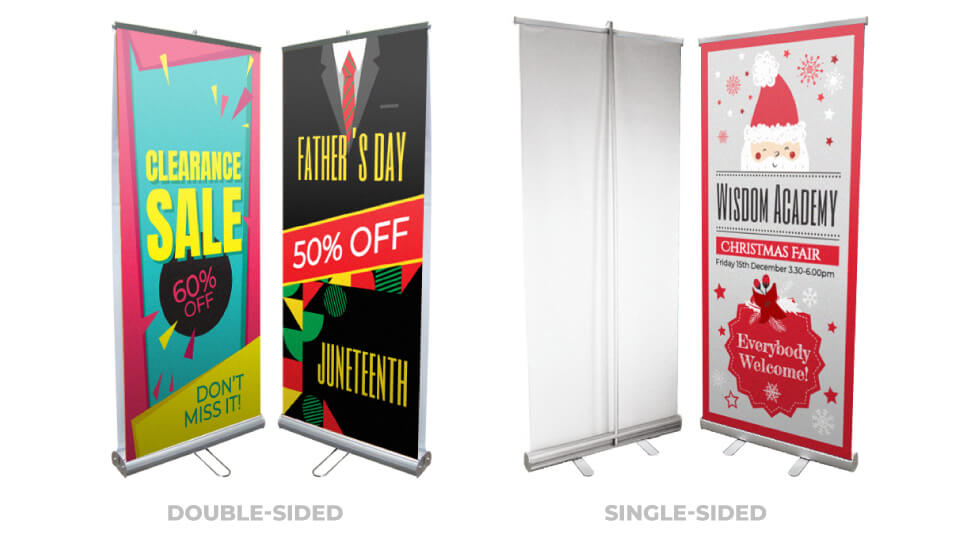 Single-sided and double-sided types of retractable banners