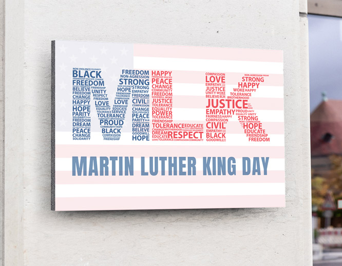 Typographic Martin Luther King poster with a background of American flag