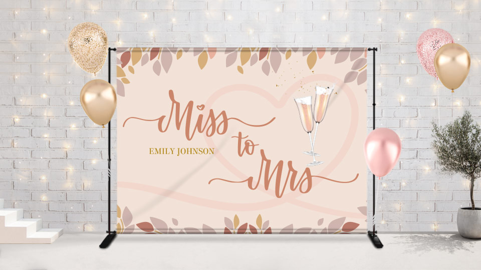 printed backdrop for bridal shower with pink illustrations and texts
