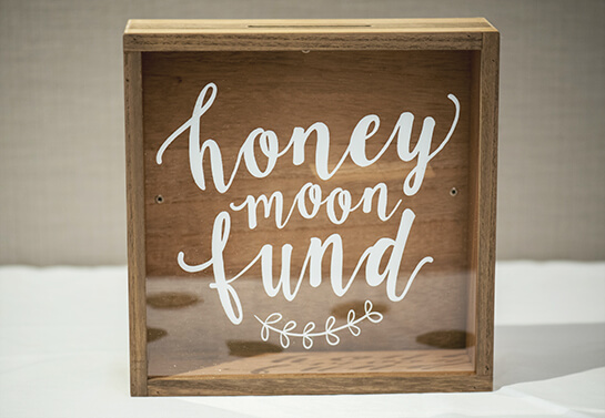 honeymoon fund wedding gift box made of wood and acrylic