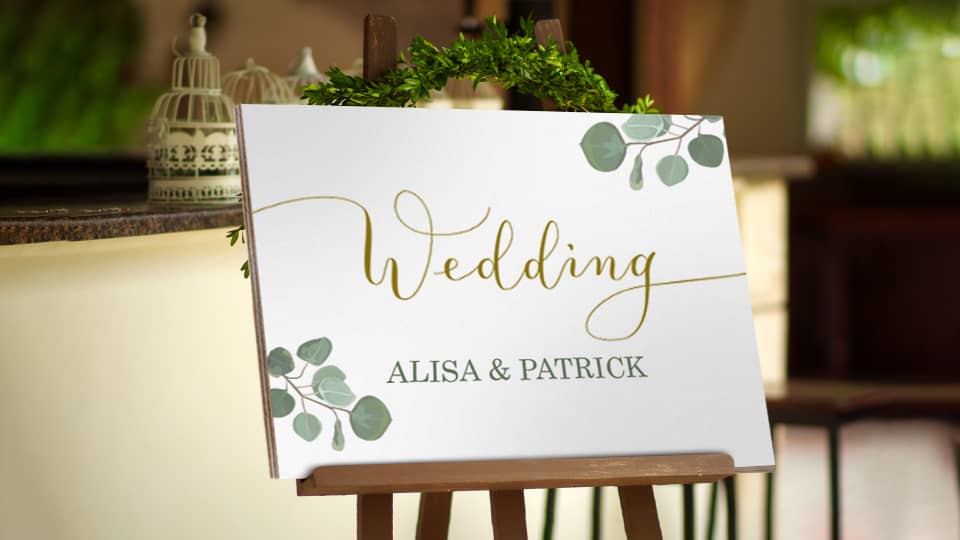 wedding wooden sign featuring the bride and groom names