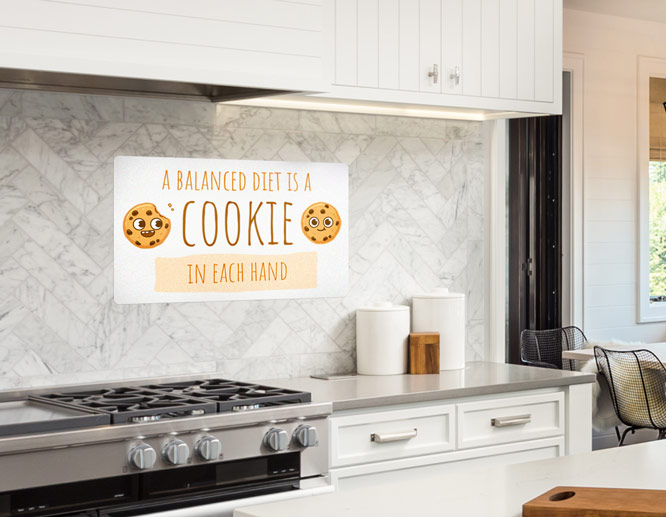 Funny kitchen wall decal displaying a diet quote and cookie images” style=