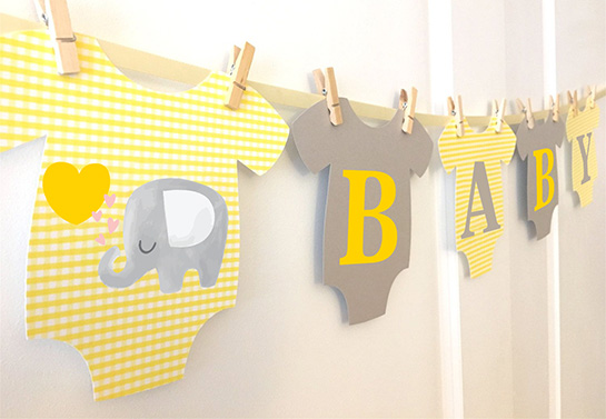 yellow and grey baby shower decor
