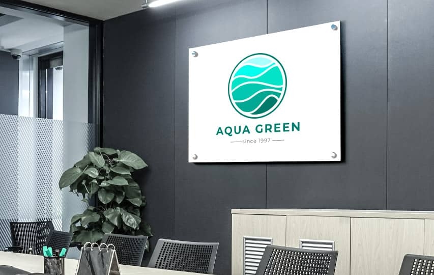 Aqua green indoor aluminum sign