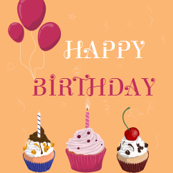 Happy birthday | birthday cupcakes on orange background