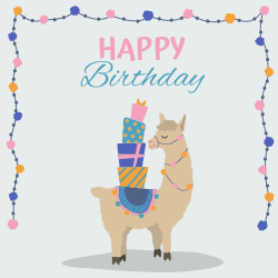 Happy Birthday | Llama festive image and presents