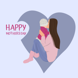 Happy Mothers Day template with mother holding her child