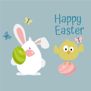Easter template | Bunny with a cutie Bird and butterflies