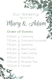 Schedule sign template for wedding