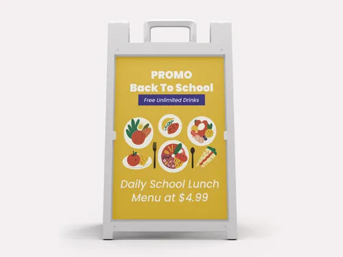 Educational back to school sign with special offer promotion.