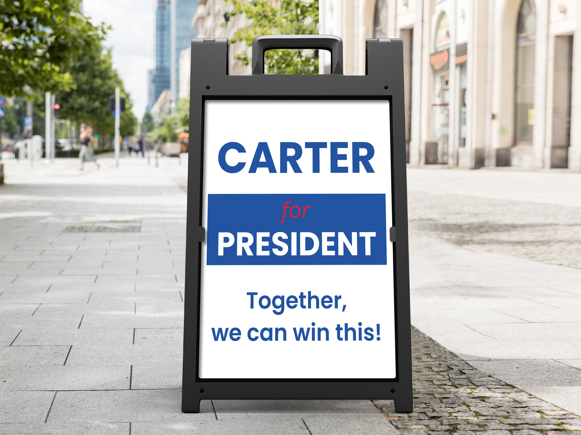 a frame sign featuring presidential candidate information