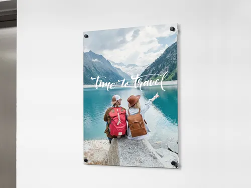 Acrylic photo print for an office decor with a message Time to Travel.