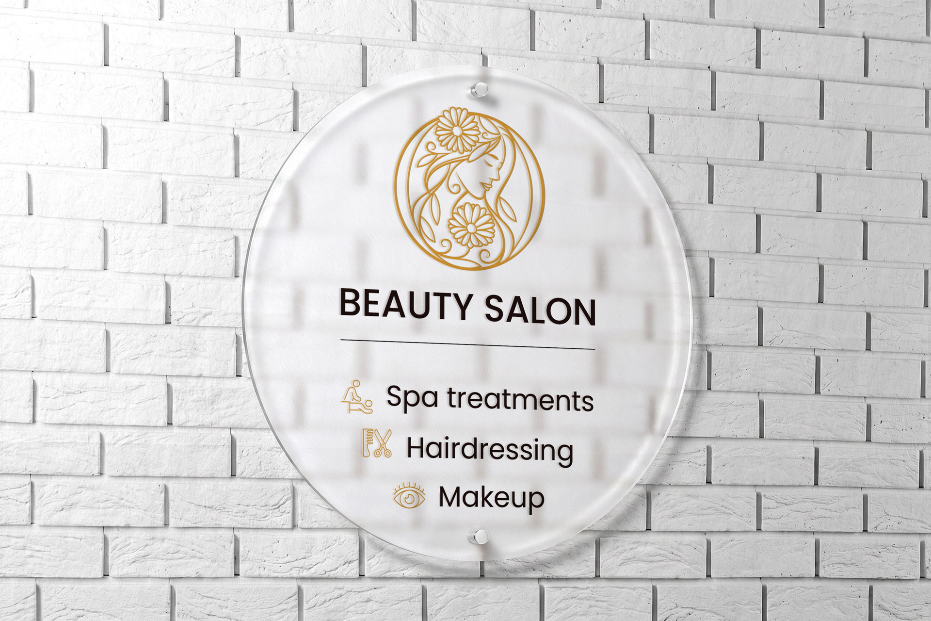 custom-shape acrylic wall sign with beauty salon branding