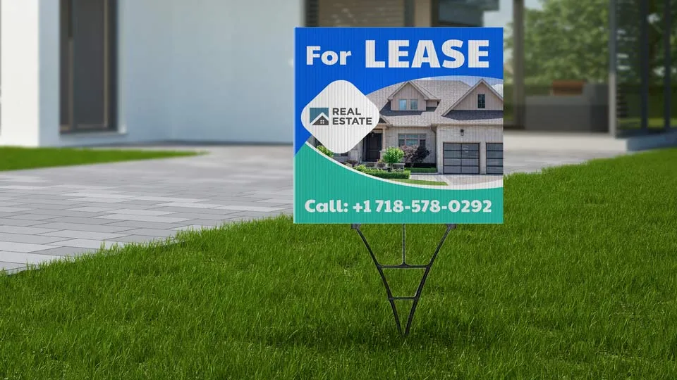 Apartment leasing sign with contact phone number.