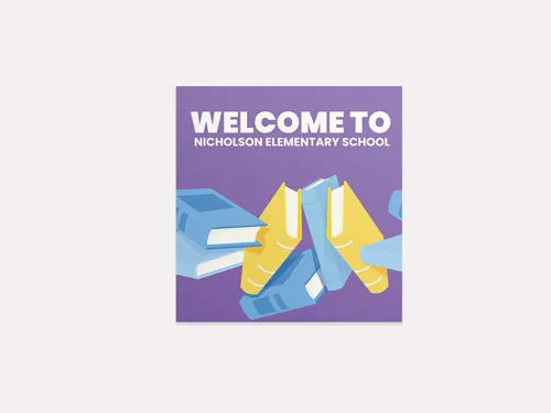  Professional back to school sign for elementary school with colorful book graphics.