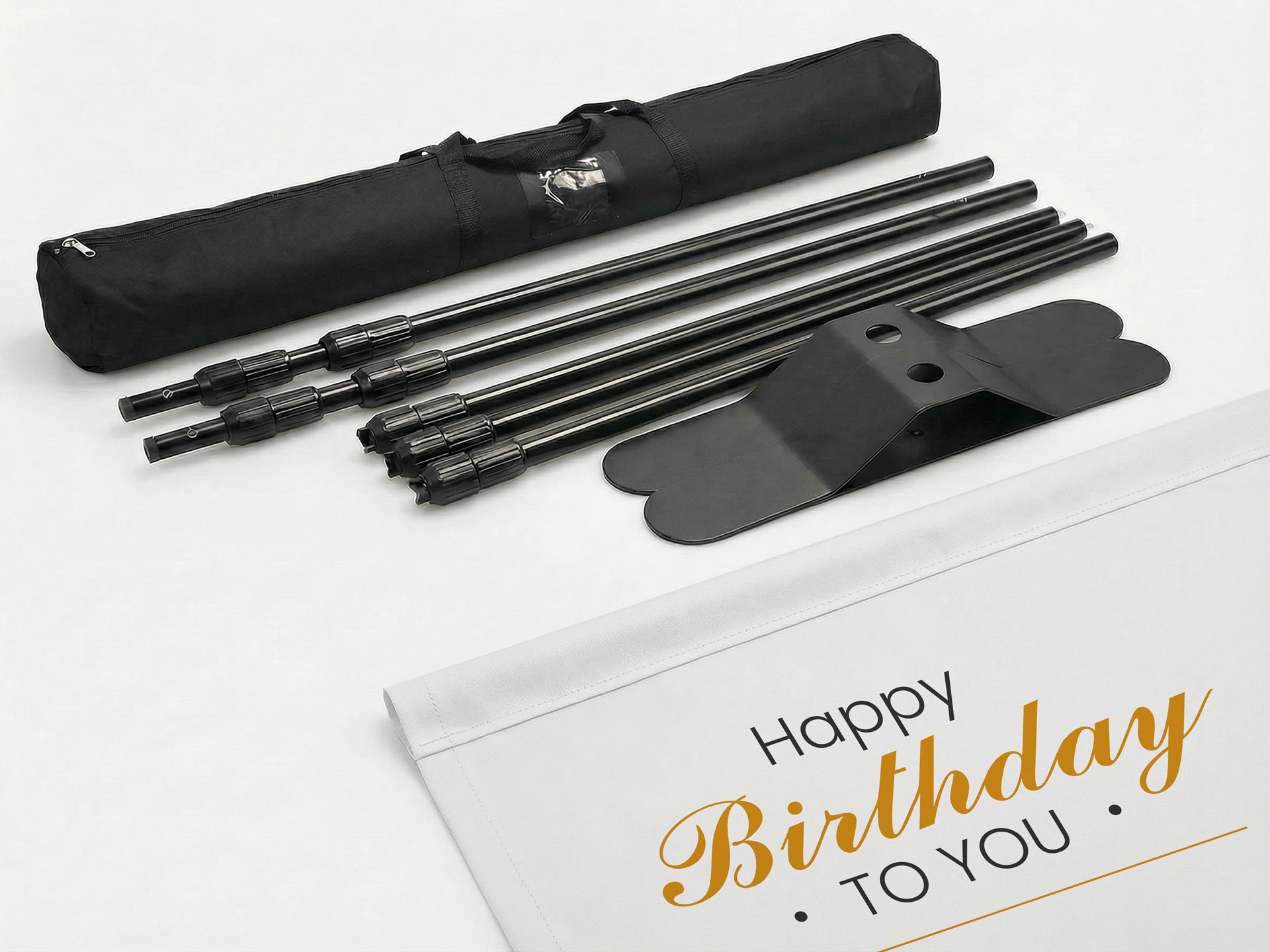 Birthday backdrop stand kit with poles and carrying bag