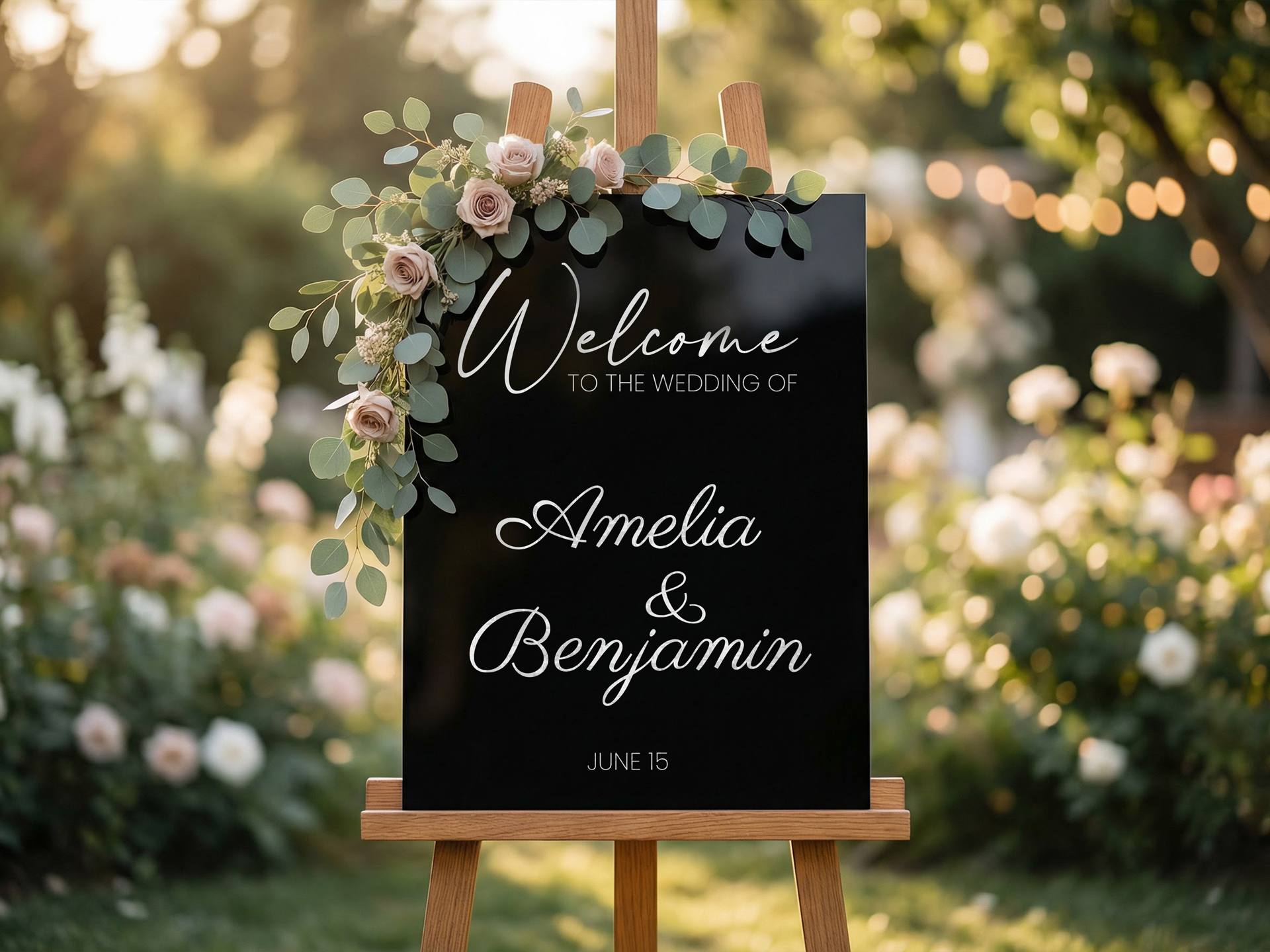 Wedding welcoming sign with couple's names
