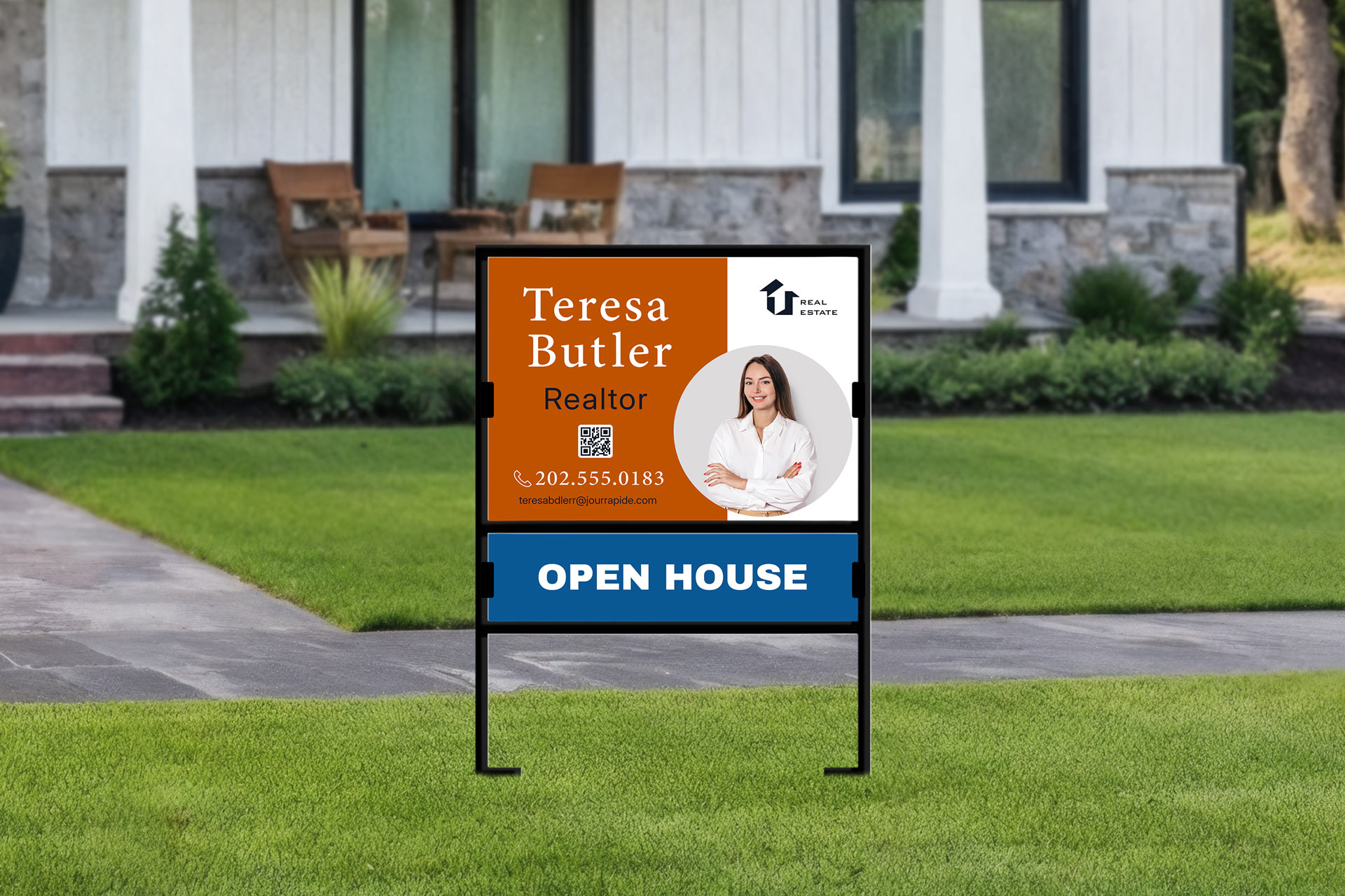 Blue open house sign rider