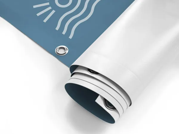 A rolled up custom banner used for branding.