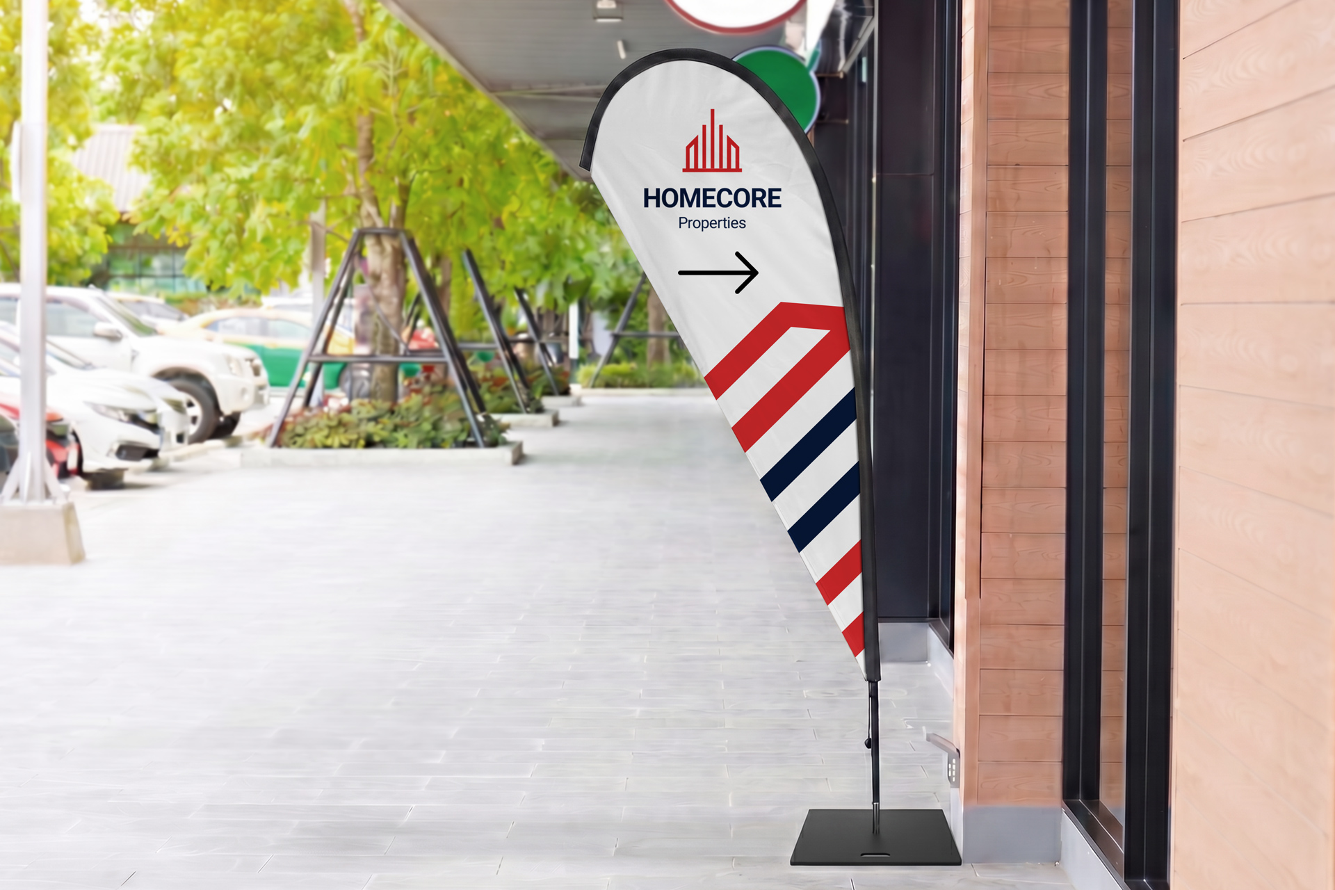 custom teardrop flag displaying wayfinding information