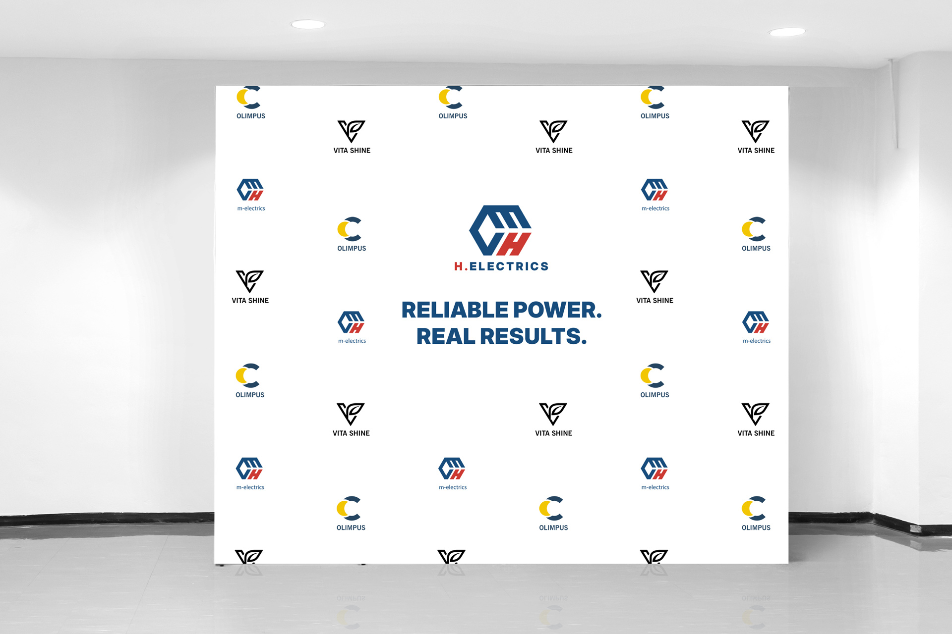 Photo backdrop pop up display with company logos