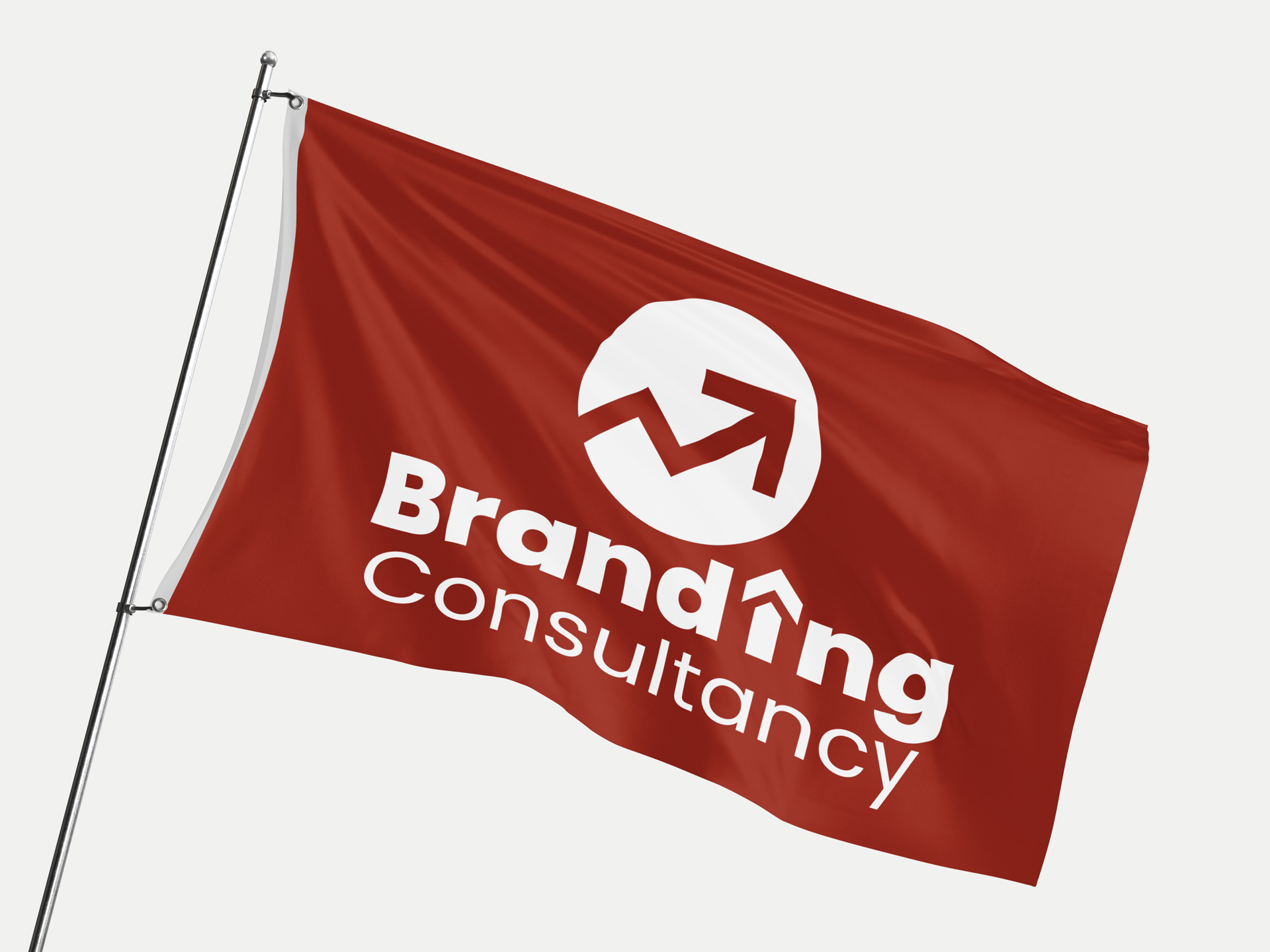 red business pole flag with circular arrow logo